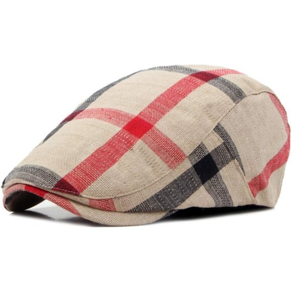 Men's 446beige Cotton blend Adjustable Colorful Striped Plaid Ivy Cap - Picture 1 of 4